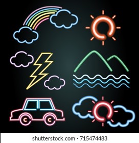 Neon light design for car and nature elements illustration