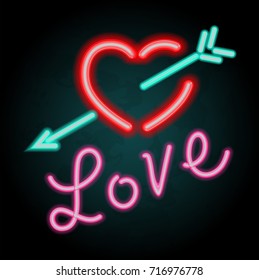Neon light design for word love illustration