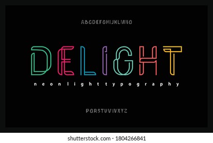 Neon light display typeface. Vector design of typography alphabet.