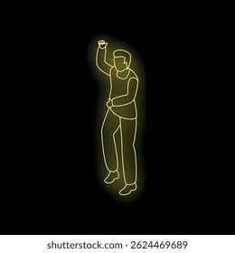 Neon light drawing of a man dancing with one arm raised