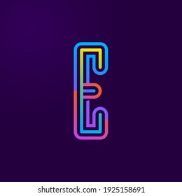 Neon light E letter line logo. Colored tube font for events posters, lacing emblem, nightlife banner and futuristic identity. Typography design.