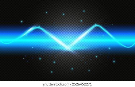 Neon light, light effect.  Blue and green lines, light waves, radiance on a transparent background. Vector illustration.