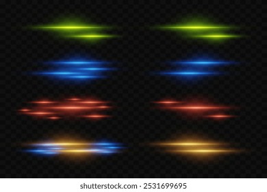 Neon light effect, light lines, laser beams of light. On a transparent background.