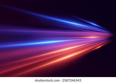 Neon light effect of swirl and speed. The magic of moving fast lines.