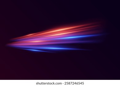 Neon light effect of swirl and speed. The magic of moving fast lines.