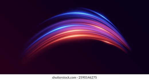 Neon light effect of swirl and speed. The magic of moving fast lines.