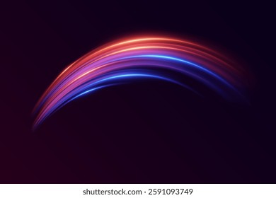 Neon light effect of swirl and speed. The magic of moving fast lines.
