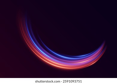 Neon light effect of swirl and speed. The magic of moving fast lines.
