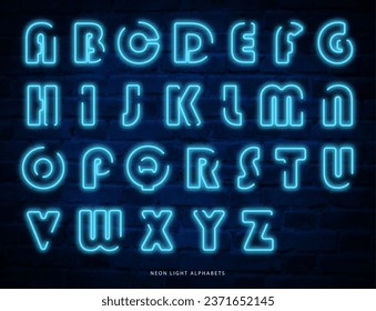 Neon light effect uppercase alphabet outline typography text design