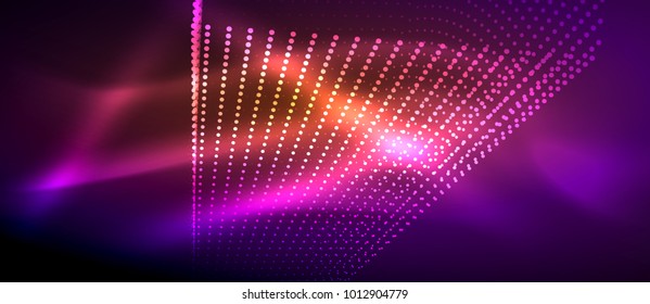Efectos de luz neón, partículas, concepto de ilustración de big data, vector, color púrpura