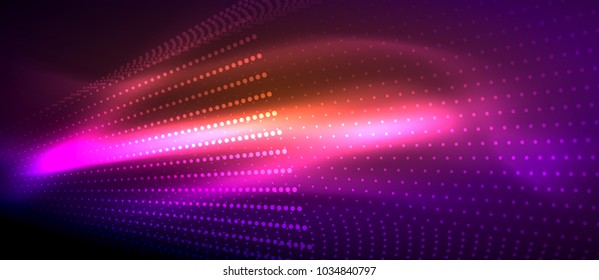 Neon light effects, particles, big data illustration concept, vector, purple color