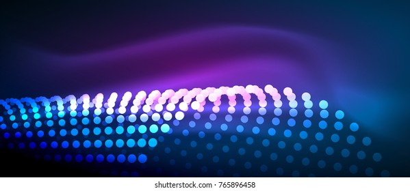 Efectos de la luz de neón, partículas, concepto de ilustración de grandes datos, vector