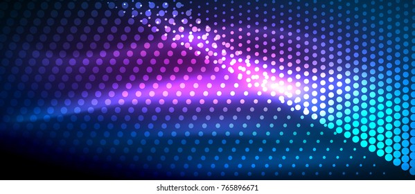 Neon light effects, particles, big data illustration concept, vector