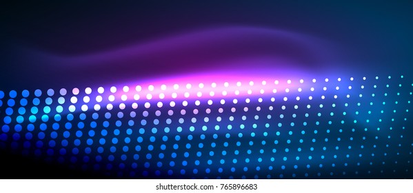 Neon light effects, particles, big data illustration concept, vector