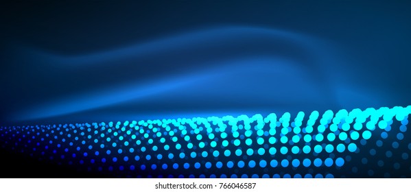 Efectos de luz neón, partículas, concepto de ilustración de big data, vector, color azul