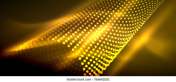Neon light effects, particles, big data illustration concept, vector, yellow color