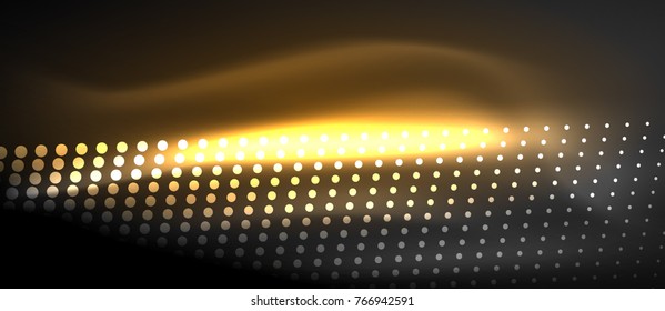Neon-Lichteffekte, Teilchen, Big-Data-Illustrationskonzept, Vektorgrafik, gelbe goldene Farbe
