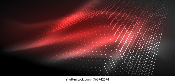Neon light effects, particles, big data illustration concept, vector, red color