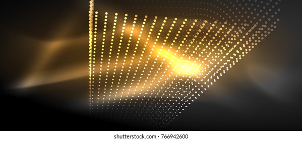 Neon light effects, particles, big data illustration concept, vector, yellow golden color