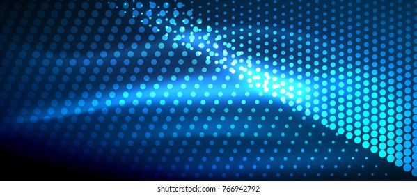 Neon light effects, particles, big data illustration concept, vector, blue color