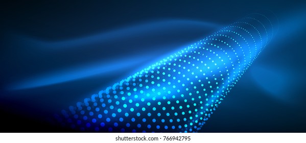 Neon light effects, particles, big data illustration concept, vector, blue color
