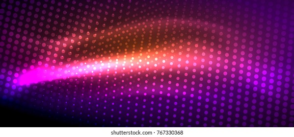Efeitos de luz neon, partículas, conceito de ilustração de big data, vetor, cor roxa