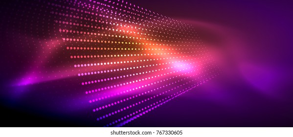Neon light effects, particles, big data illustration concept, vector, purple color