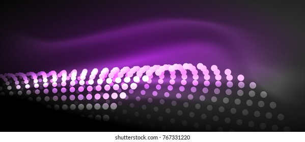 Neon light effects, particles, big data illustration concept, vector, purple color