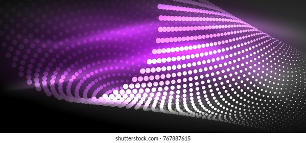Neon light effects, particles, big data illustration concept, vector, purple color