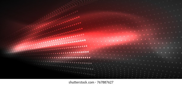 Neon light effects, particles, big data illustration concept, vector, red color