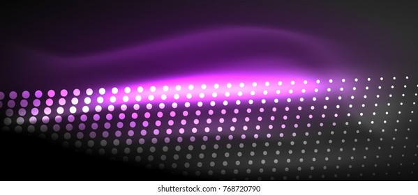 Neon light effects, particles, big data illustration concept, vector, purple color