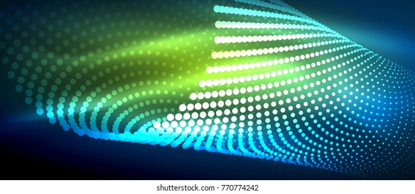 Neon light effects, particles, big data illustration concept, vector
