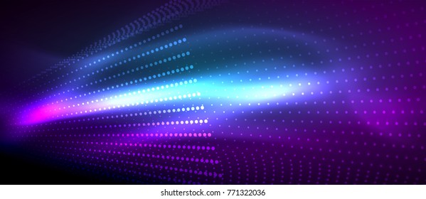 Neon light effects, particles, big data illustration concept, vector, purple color