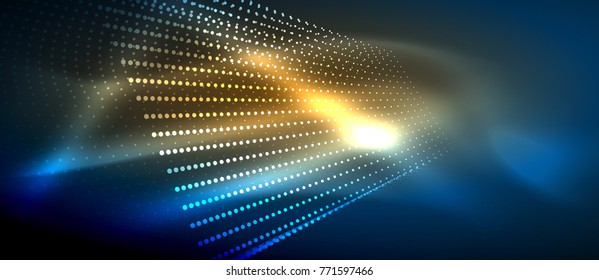 Neon light effects, particles, big data illustration concept, vector