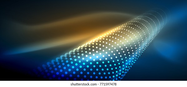 Neon light effects, particles, big data illustration concept, vector