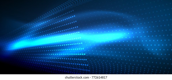 Neon light effects, particles, big data illustration concept, vector, blue color