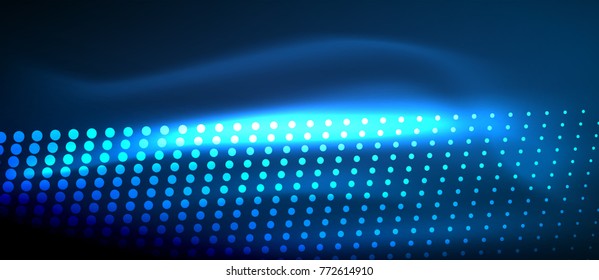 Neon light effects, particles, big data illustration concept, vector, blue color
