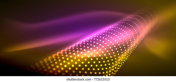 Neon light effects, particles, big data illustration concept, vector