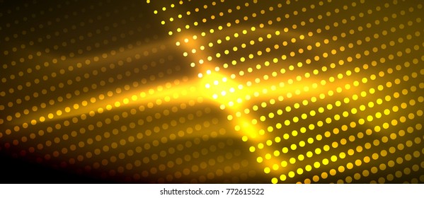 Neon light effects, particles, big data illustration concept, vector, yellow color