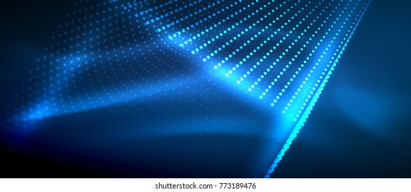 Neon light effects, particles, big data illustration concept, vector, blue color