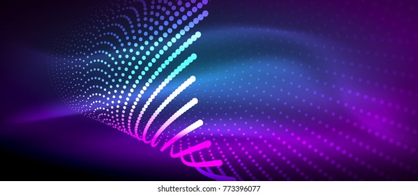 Neon light effects, particles, big data illustration concept, vector, purple color