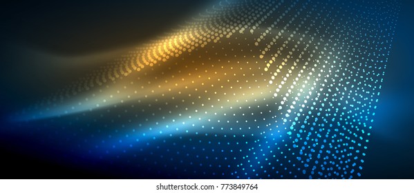Neon light effects, particles, big data illustration concept, vector