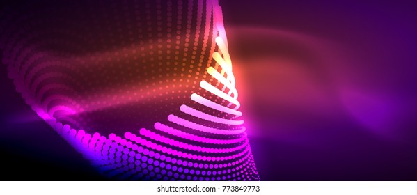Neon light effects, particles, big data illustration concept, vector, purple color