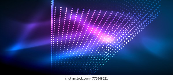 Neon light effects, particles, big data illustration concept, vector