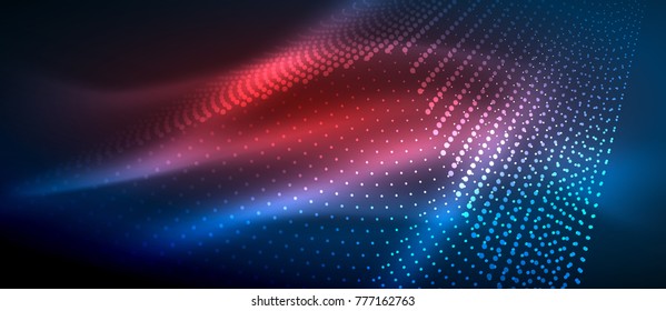Neon light effects, particles, big data illustration concept, vector