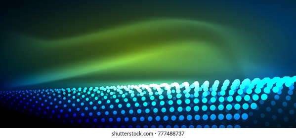 Neon light effects, particles, big data illustration concept, vector