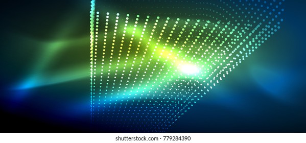 Neon light effects, particles, big data illustration concept, vector