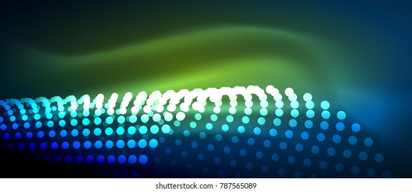Neon light effects, particles, big data illustration concept, vector