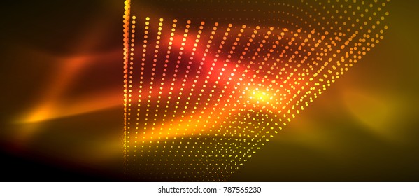 Efectos de la luz de neón, partículas, concepto de ilustración de grandes datos, vector