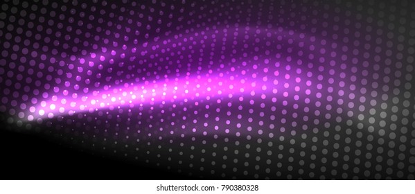 Efectos de luz neón, partículas, concepto de ilustración de big data, vector, color púrpura